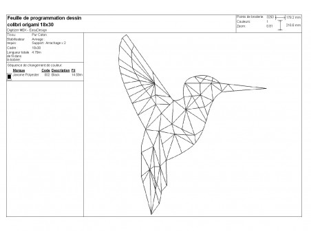 Motif de broderie machine colibri origami