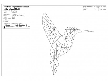 Motif de broderie machine colibri origami