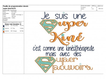 Motif de broderie super kinésithérapeute