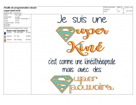 Motif de broderie super kinésithérapeute