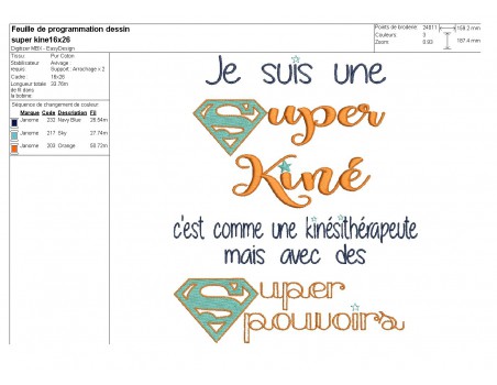 Motif de broderie super kinésithérapeute