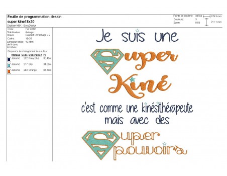 Motif de broderie super kinésithérapeute