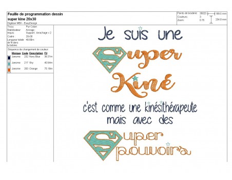 Motif de broderie super kinésithérapeute