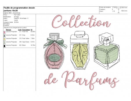 Motif de broderie machine flacons de parfums