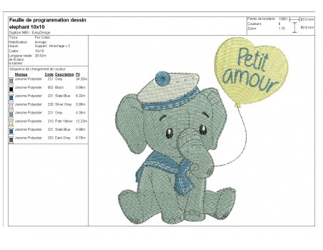 Instant download machine embroidery elephant with his balloon