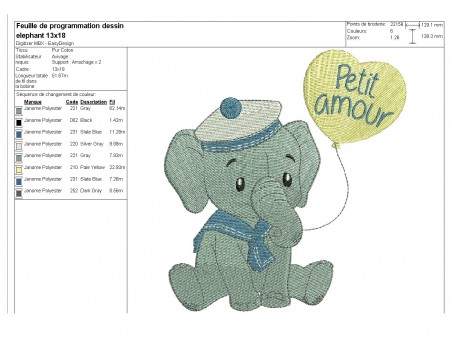 Instant download machine embroidery elephant with his balloon