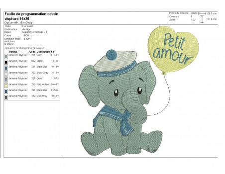 Instant download machine embroidery elephant with his balloon