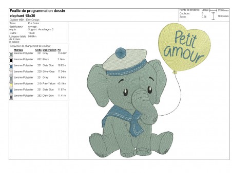 Instant download machine embroidery elephant with his balloon