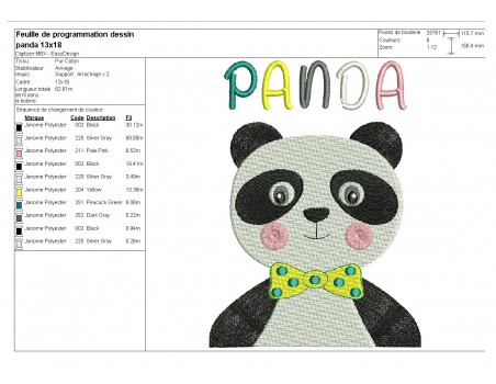 Embroidery design panda candy