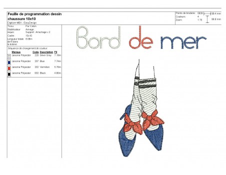 Motif de broderie machine chaussures bord de mer