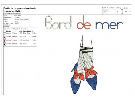 Motif de broderie machine chaussures bord de mer