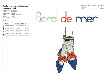 Motif de broderie machine chaussures bord de mer