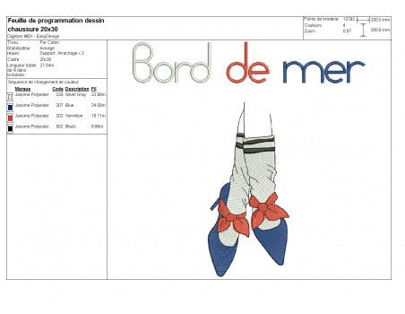 Motif de broderie machine chaussures bord de mer