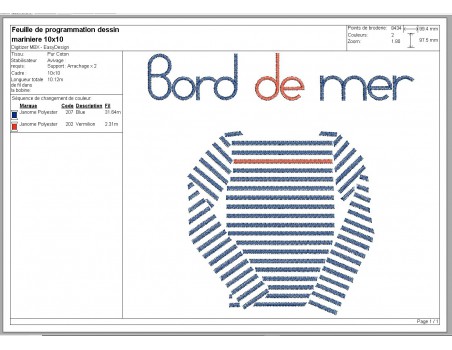 Motif de broderie machine marinière bord de mer