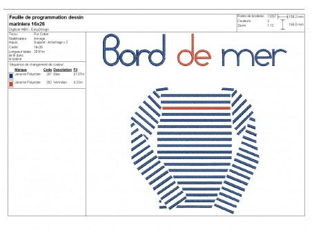 Motif de broderie machine marinière bord de mer