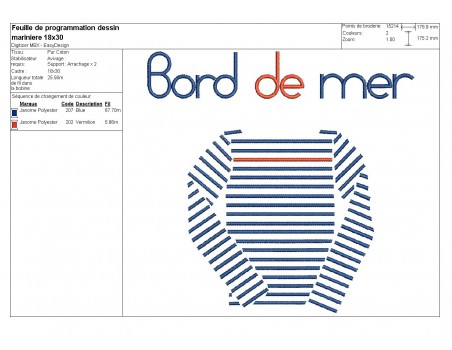 Motif de broderie machine marinière bord de mer