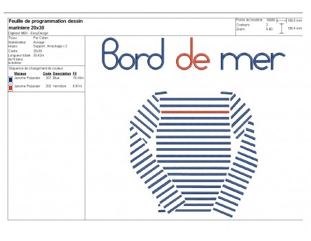 Motif de broderie machine marinière bord de mer