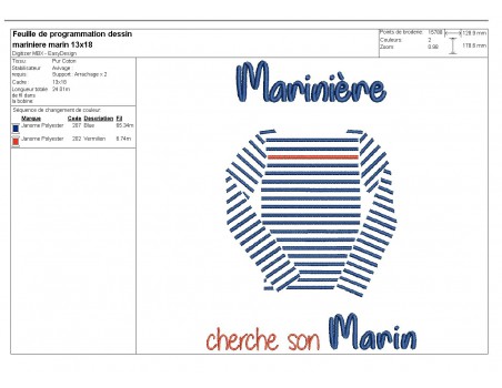 Motif de broderie machine marinière cherche son marin