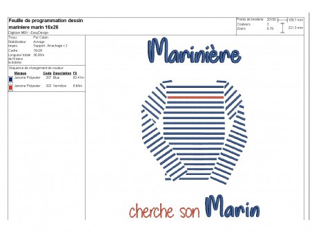 Motif de broderie machine marinière cherche son marin