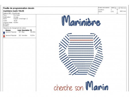 Motif de broderie machine marinière cherche son marin