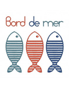 Motif de broderie machine poissons bord de mer