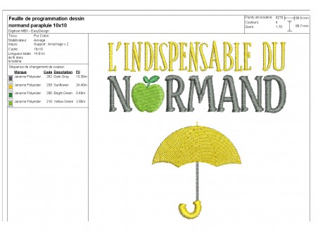 Motif de broderie machine parapluie du normand