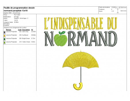 Motif de broderie machine parapluie du normand