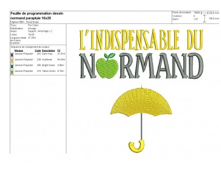 Motif de broderie machine parapluie du normand