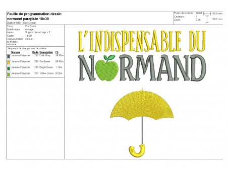 Motif de broderie machine parapluie du normand