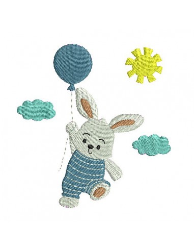 Motif de broderie machine  lapin avec son ballon