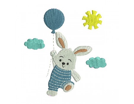 Motif de broderie machine  lapin avec son ballon