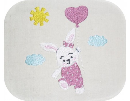 Motif de broderie machine  lapine avec son ballon coeur