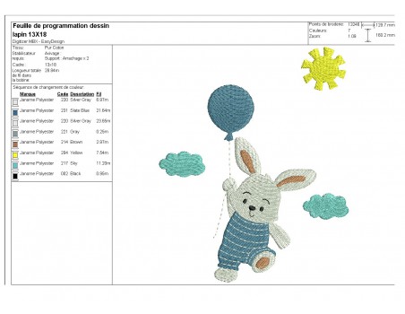 Instant download machine embroidery rabbit with his balloon