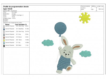 Instant download machine embroidery rabbit with his balloon