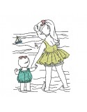 Instant download machine embroidery design vintage children at the sea