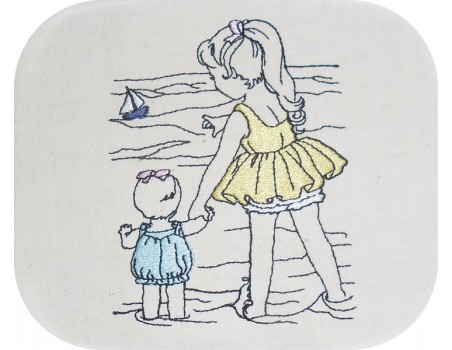 Motif de broderie machine enfants à la mer