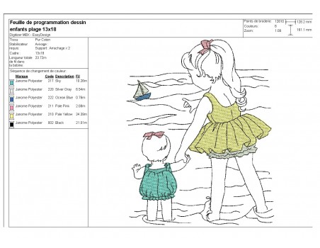 Instant download machine embroidery design vintage children at the beach
