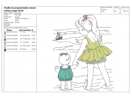 Instant download machine embroidery design vintage children at the beach