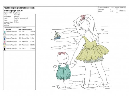 Instant download machine embroidery design vintage children at the beach