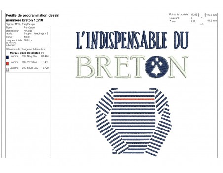 Motif de broderie machine la marinière du breton