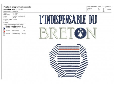 Motif de broderie machine la marinière du breton