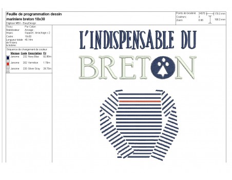 Motif de broderie machine la marinière du breton