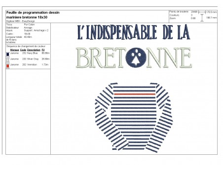 Motif de broderie machine la marinière de la bretonne