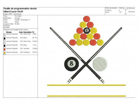 Motif de broderie machine billard 8 pool