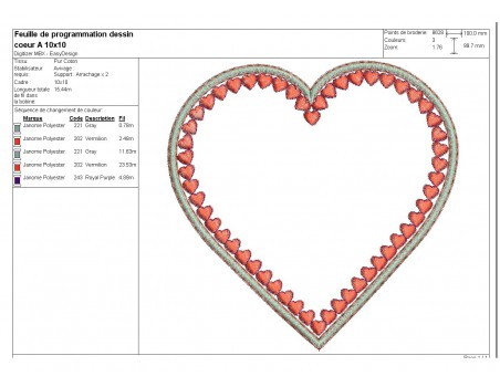 Motif de broderie machine coeur appliqué