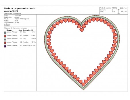 Motif de broderie machine coeur appliqué