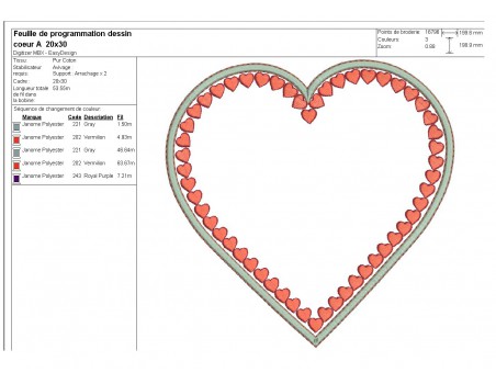 Motif de broderie machine coeur appliqué