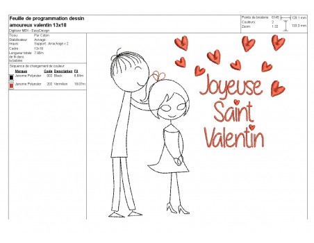 Motif de broderie machine amoureux saint valentin