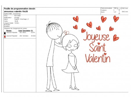 Motif de broderie machine amoureux saint valentin