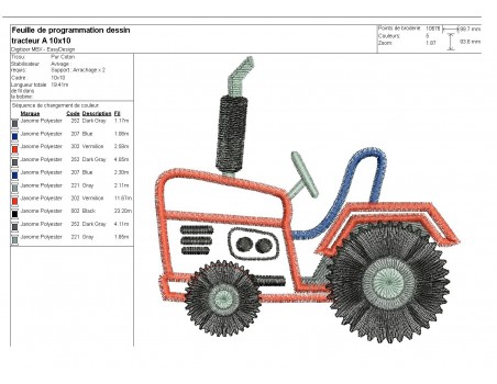 Motif de broderie machine tracteur appliqué